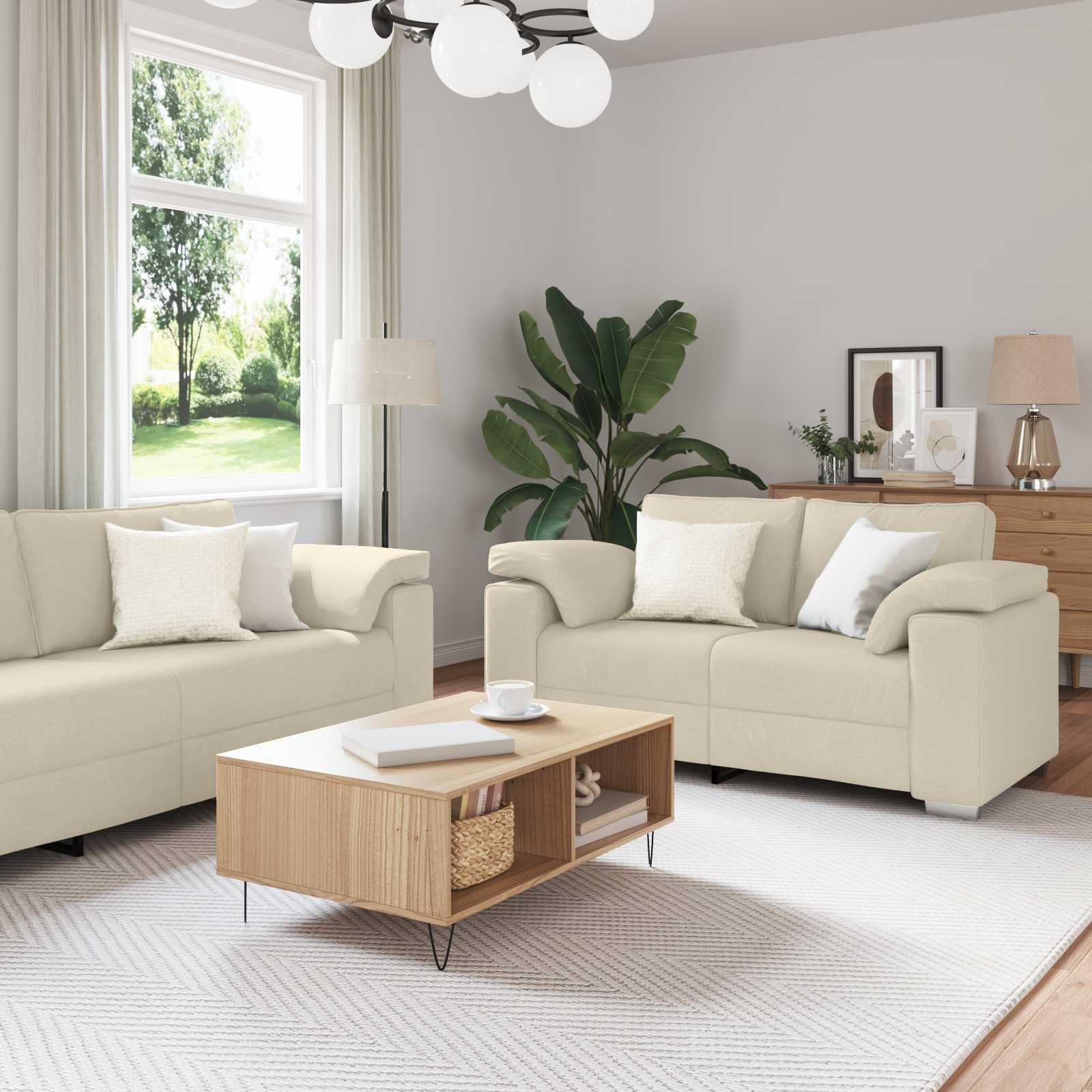 Sofa 2 pcs Bež 219 x 80 x 82 cm Platnasta tkanina