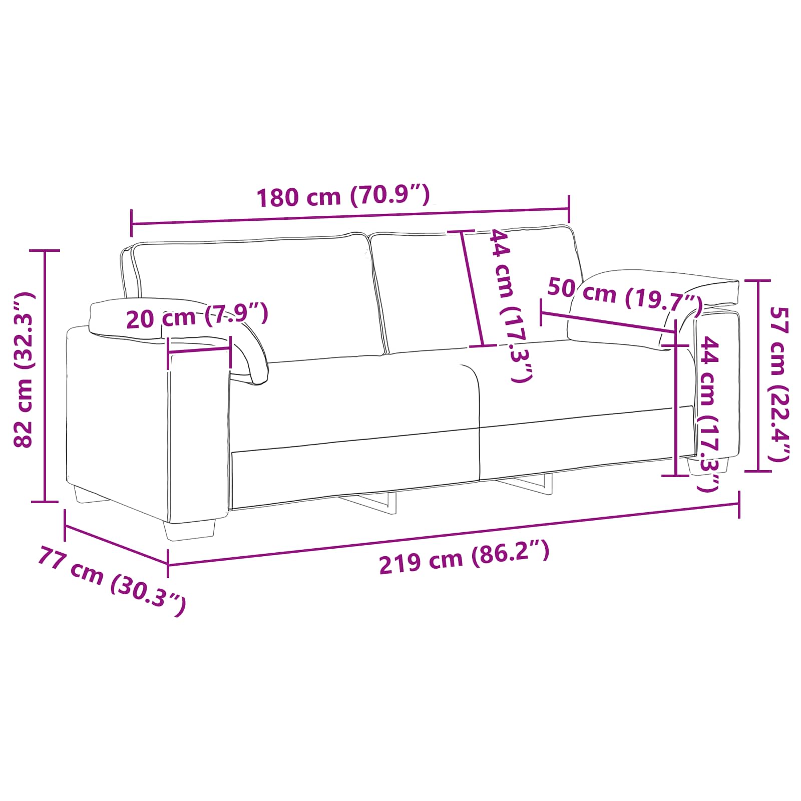 Sofa 2 pcs Bež 219 x 80 x 82 cm Platnasta tkanina