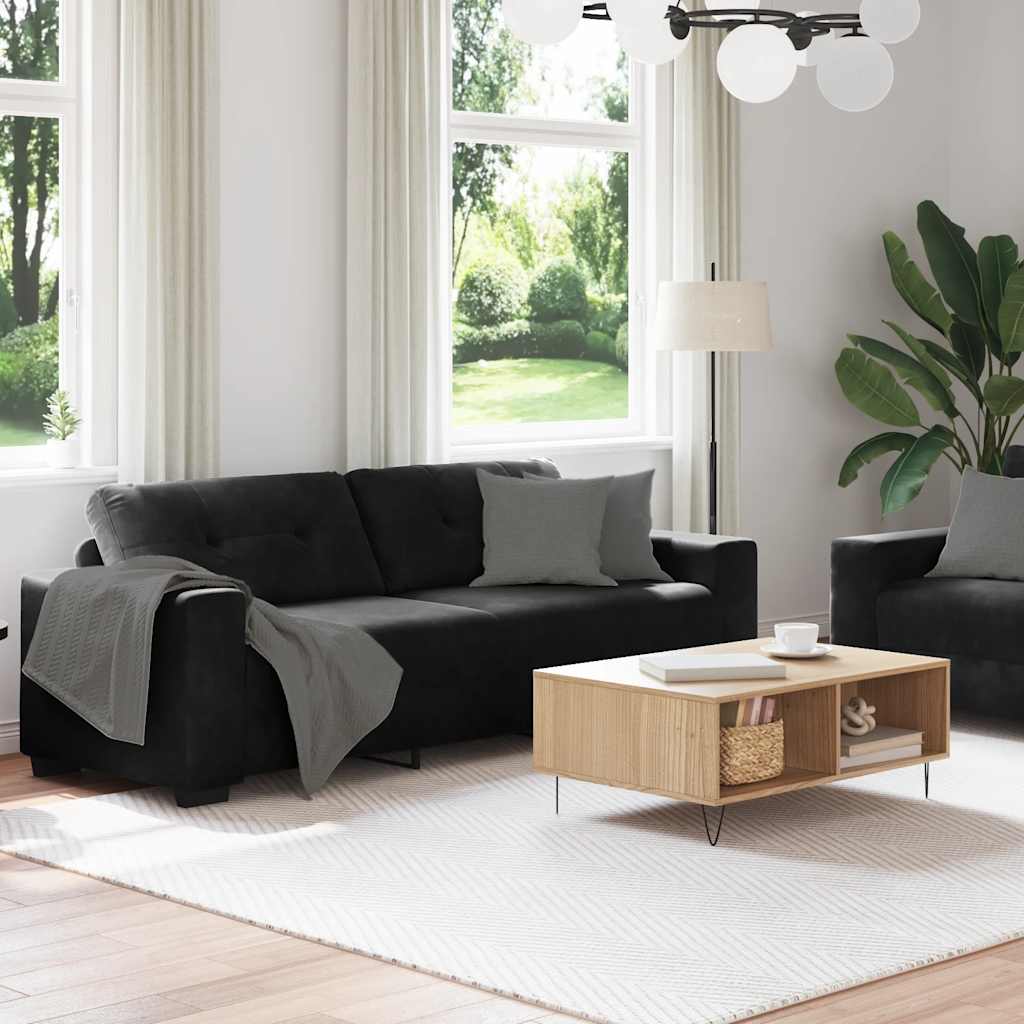 Dvodijelni set sofa s jastucima, crni baršun