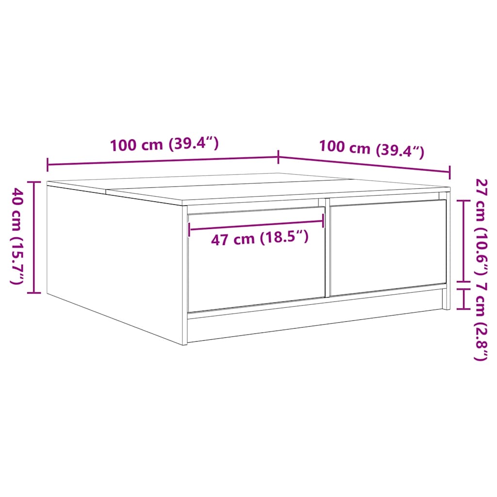 stol za kavu s ladicama artisan hrast 100x100x40 cm