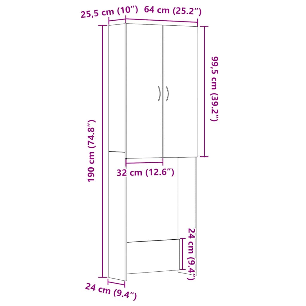 Ormarić za perilicu rublja crni hrast 64x25,5x190 cm