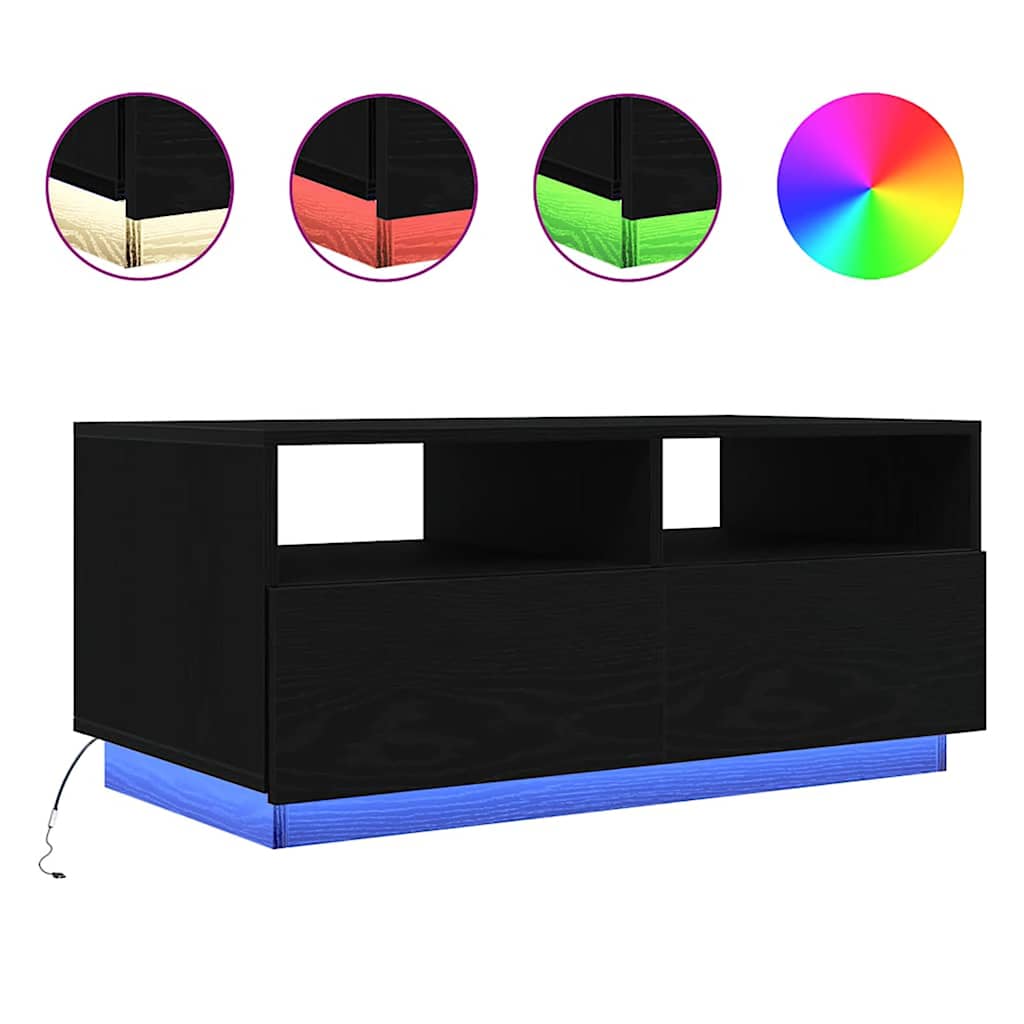 Klub stolić s LED svjetlima crni hrast 90x49x40 cm