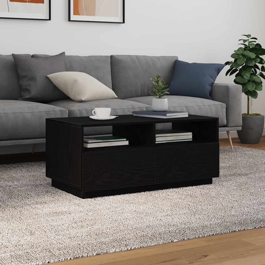 Klub stolić s LED svjetlima crni hrast 90x49x40 cm