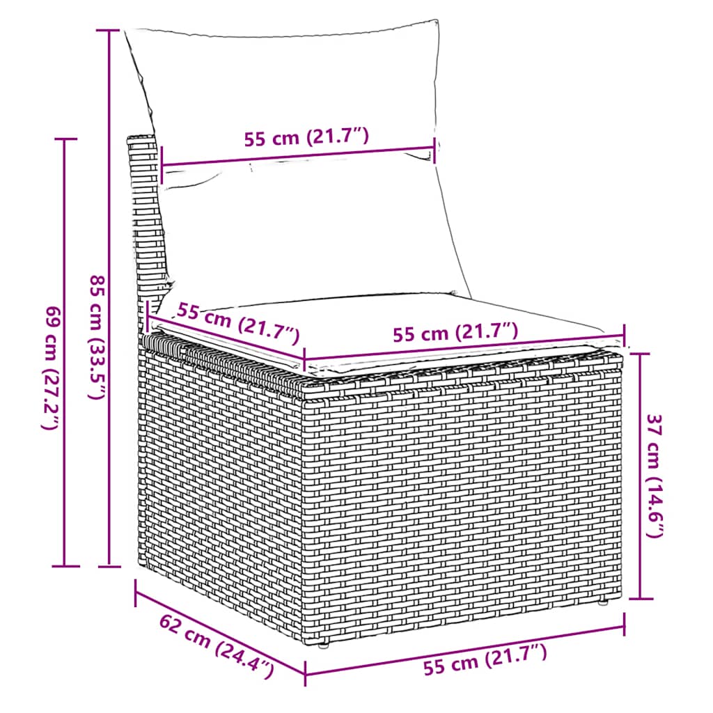 Vrtni set od 6 dijelova s jastucima, smeđi poliratan, akacija