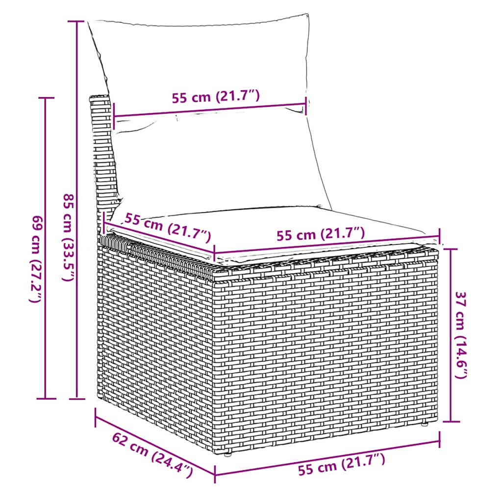 Vrtni set od 9 dijelova s jastucima, smeđi poliratan, akacija