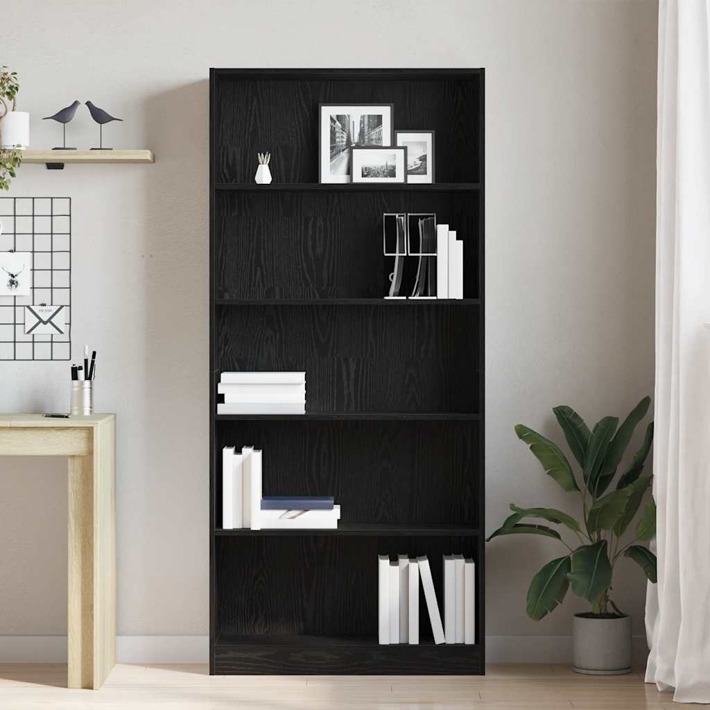 Polica za knjige crni hrast 80x24x176 cm konstruirano drvo