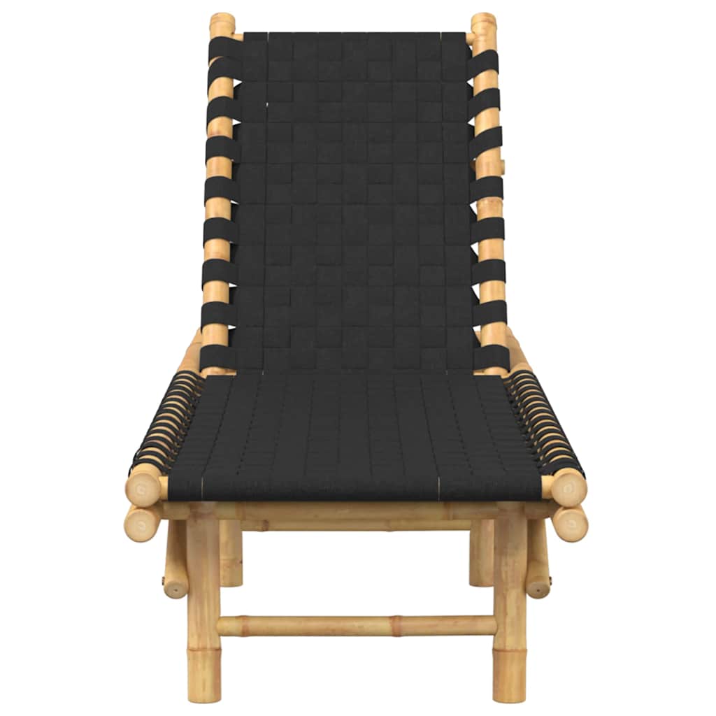 Ležaljka za sunčanje s crnim tkanim trakama 55x200x30 cm bambus