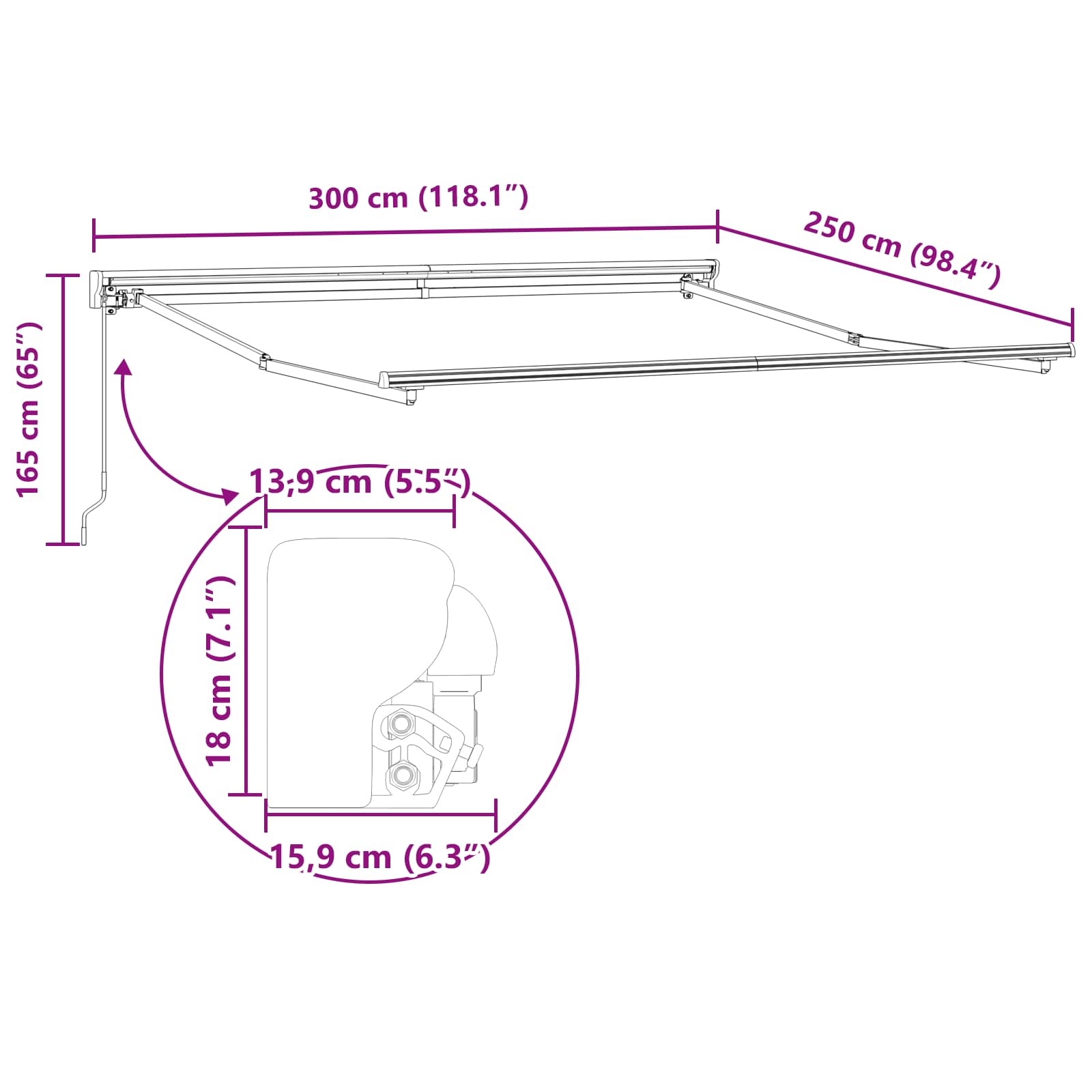 Okvir tende Svijetlo siva 300 x 250 cm Poliester s PU premazom