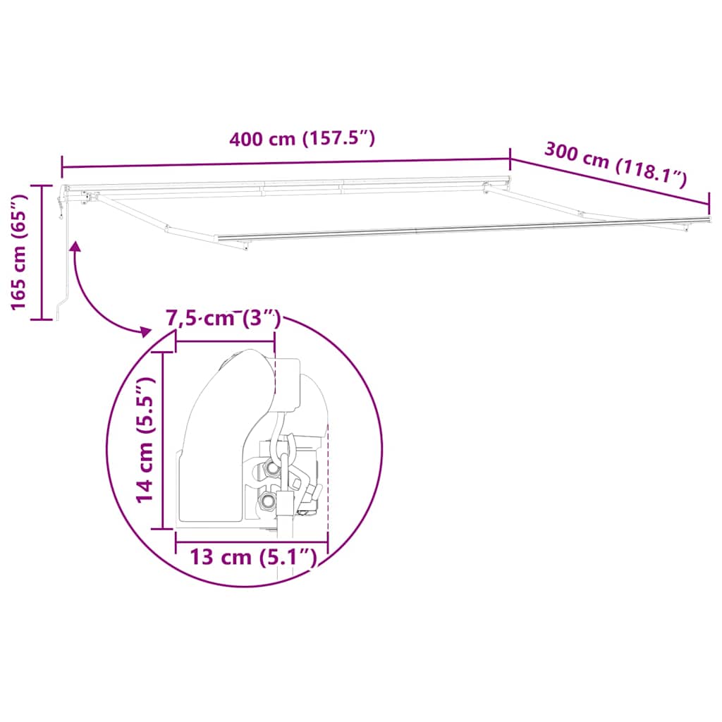 Povlačivi tende Svjetlosiva 400 × 300 cm Tkanina i Aluminij