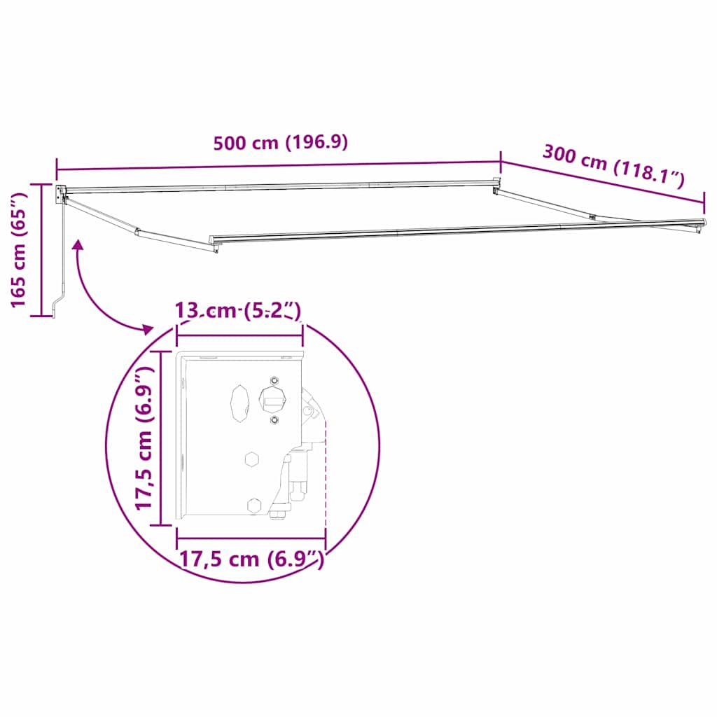 Povlačivi tende Svjetlosiva 500 x 300 x 165 cm