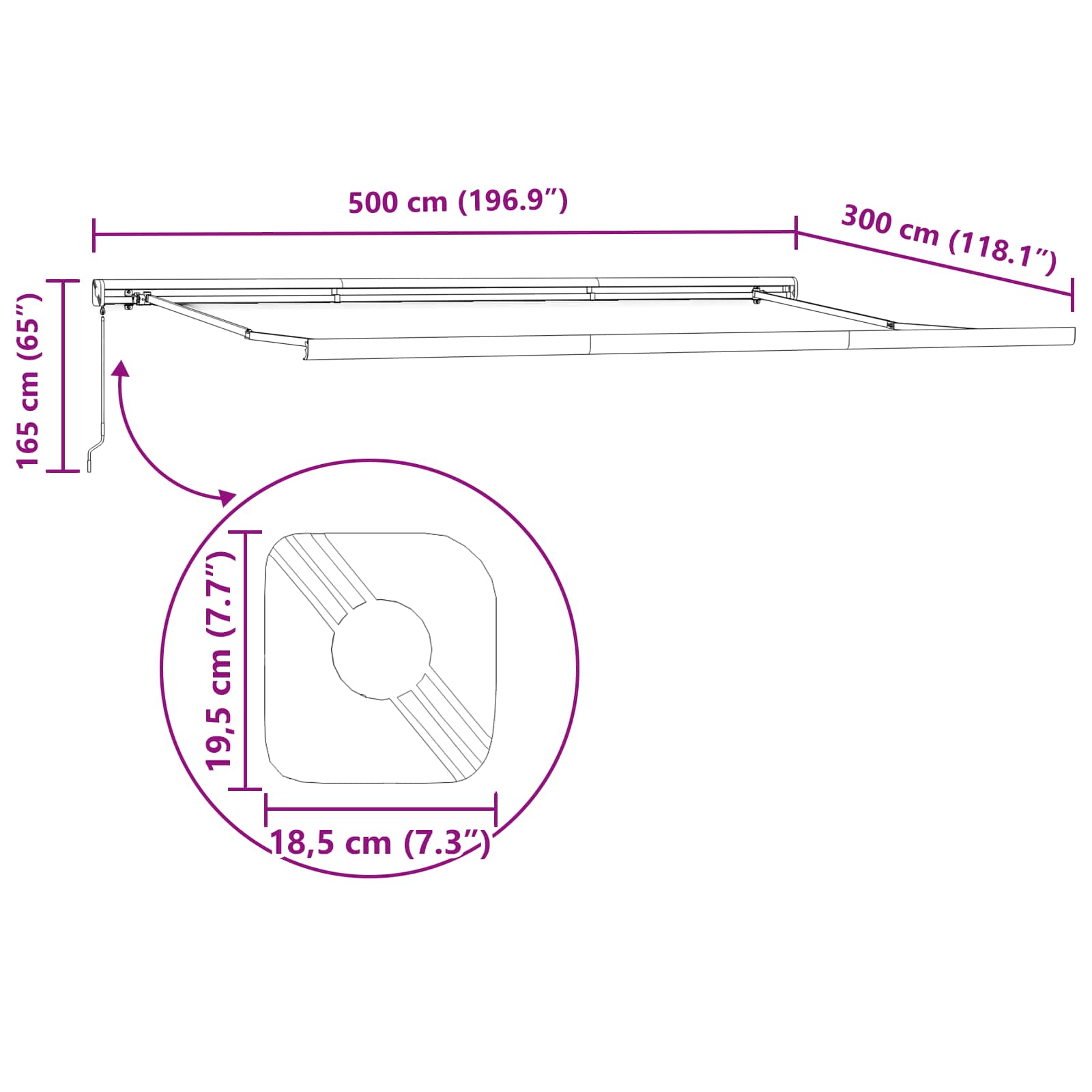 Povlačivi tende Svjetlosiva 500 × 300 cm Platno i Aluminij
