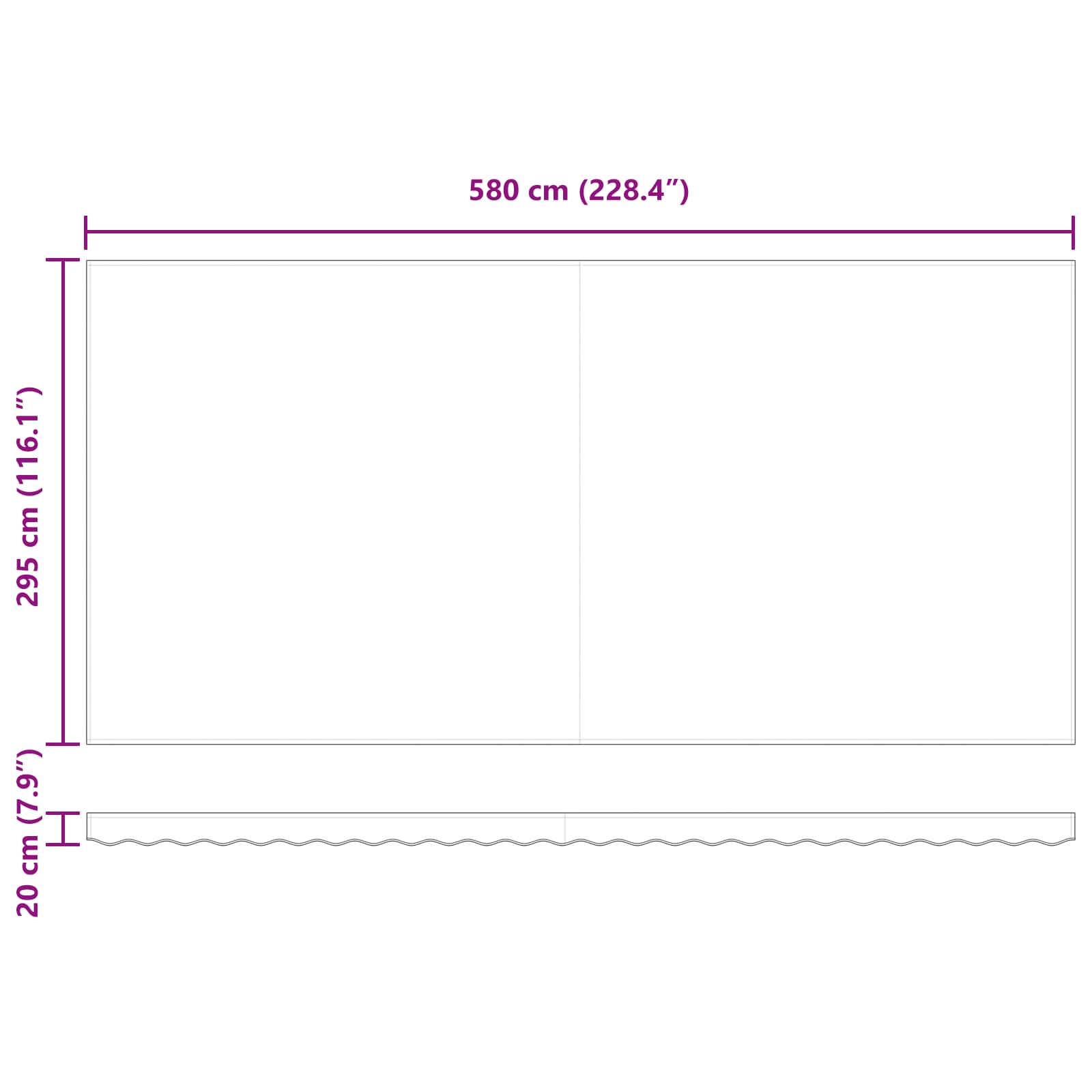 Skrovita tenda Bijelo 600 × 300 cm Tkanina i Aluminij