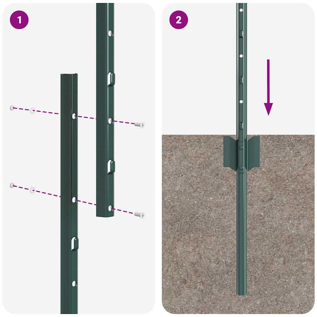 Ugrađeni stup za ogradu 11 pcs Zelena 140 cm