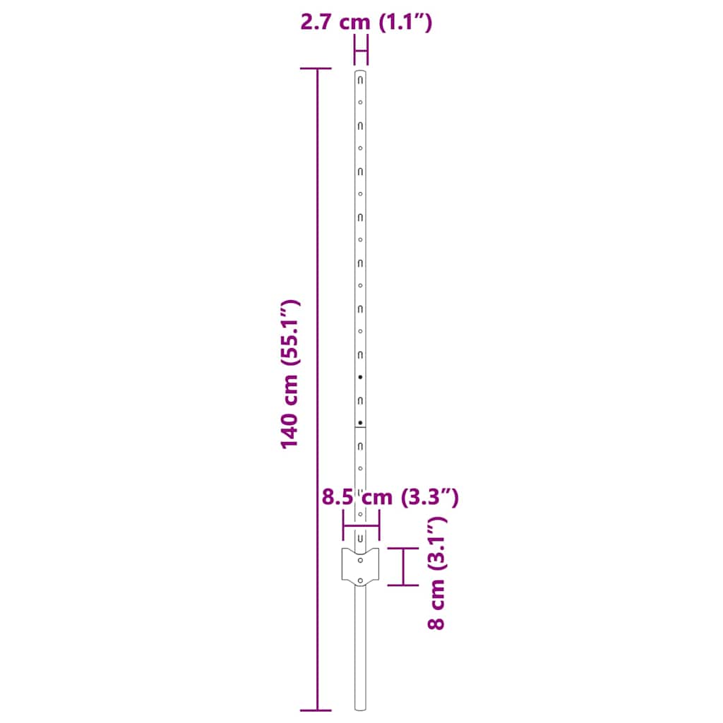 Ugrađeni stup za ogradu 11 pcs Zelena 140 cm