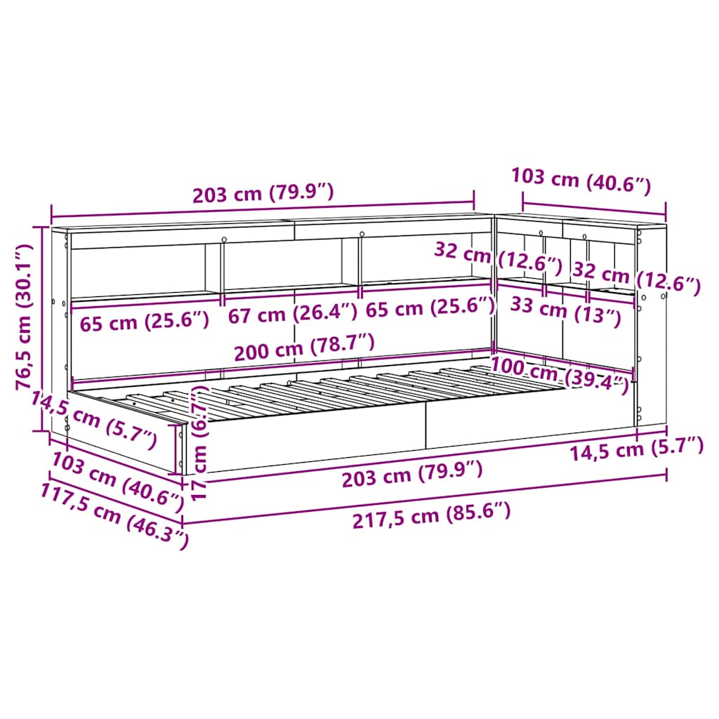 Krevet s policama sonoma hrast 100 x 200 cm Konstruirano drvo