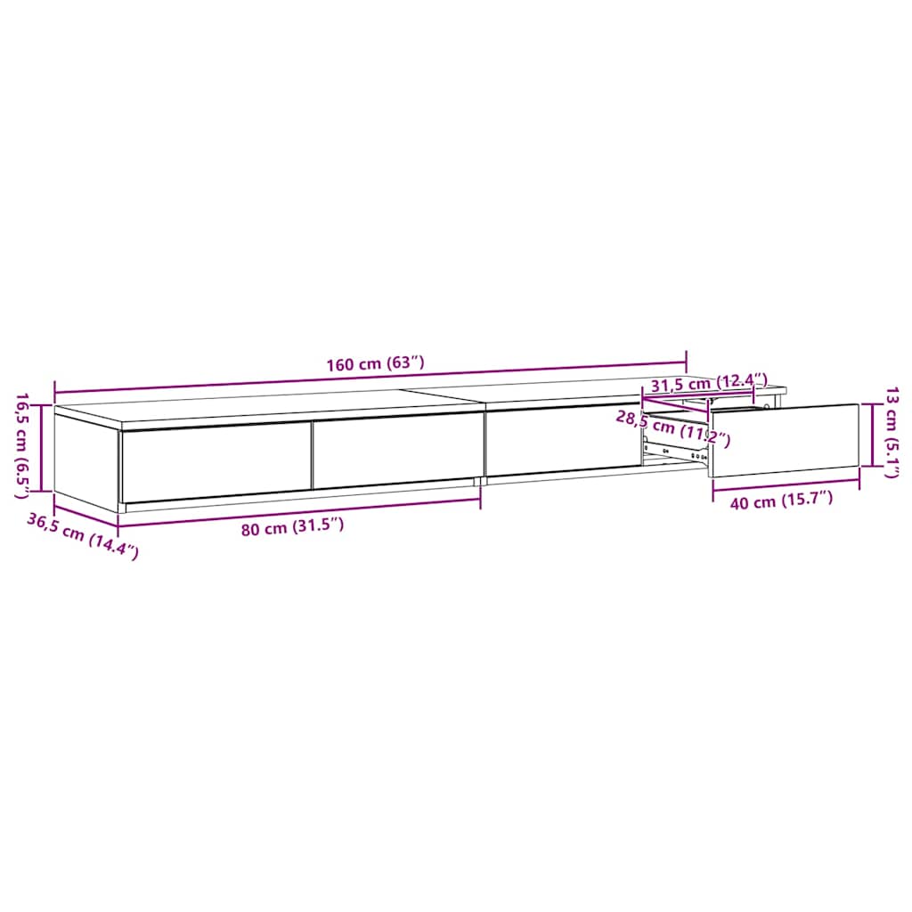 Ladice za krevet Bijelo 160 x 36,5 x 16,5 cm Konstruirano drvo