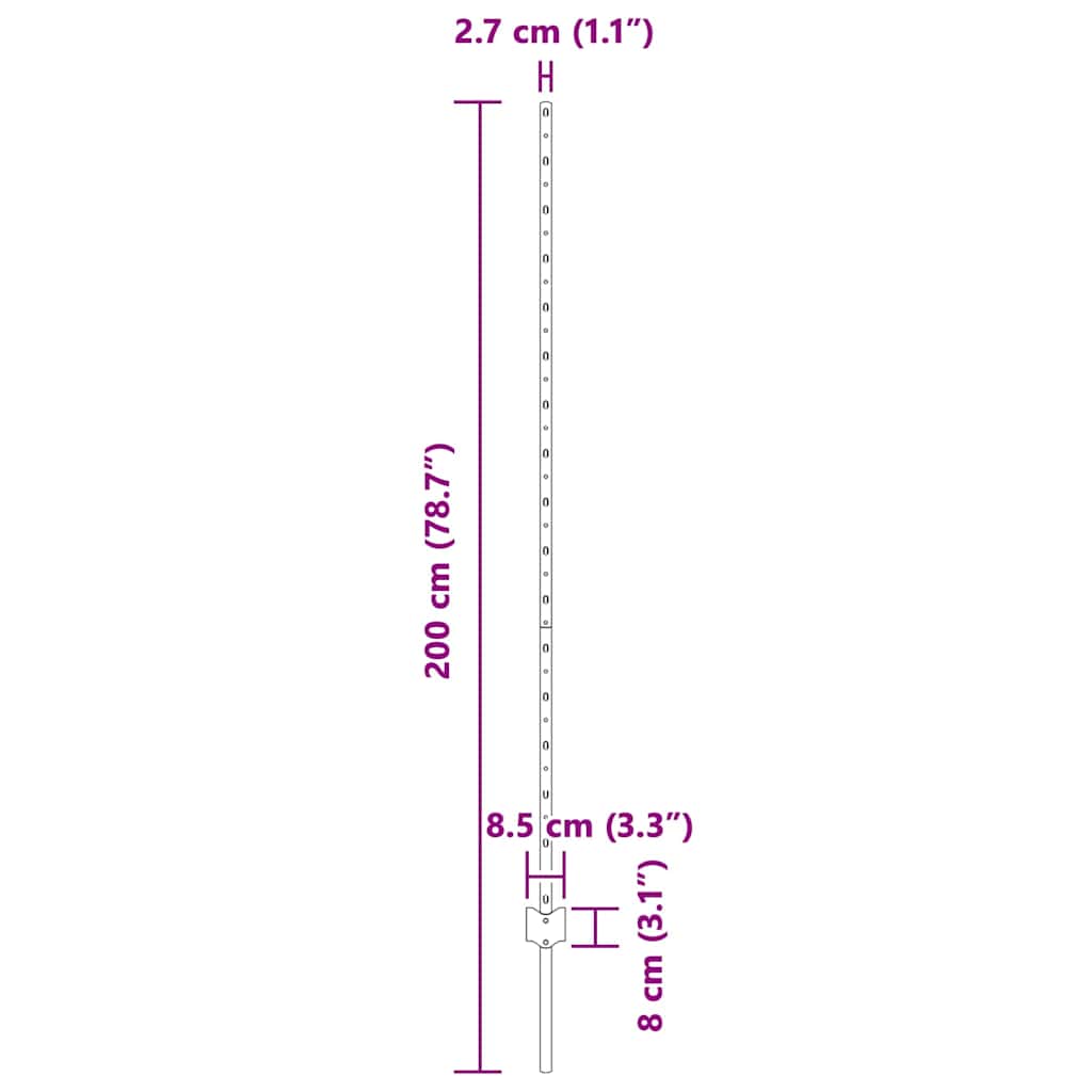 Ugrađeni stup za ogradu 44 pcs Srebrna 200 cm
