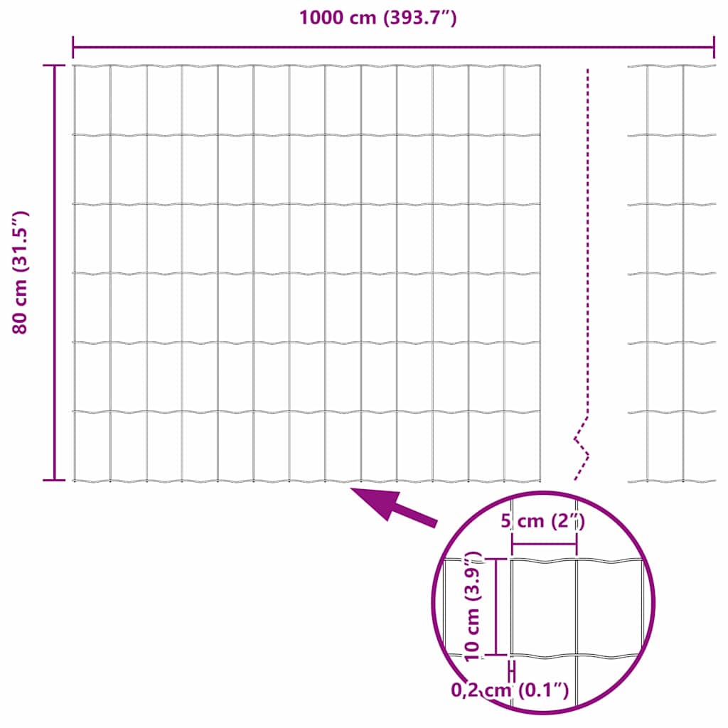 Zavarena žičana ograda 10 x 0,8 m (Š x V) Čelik premazan PVC-om