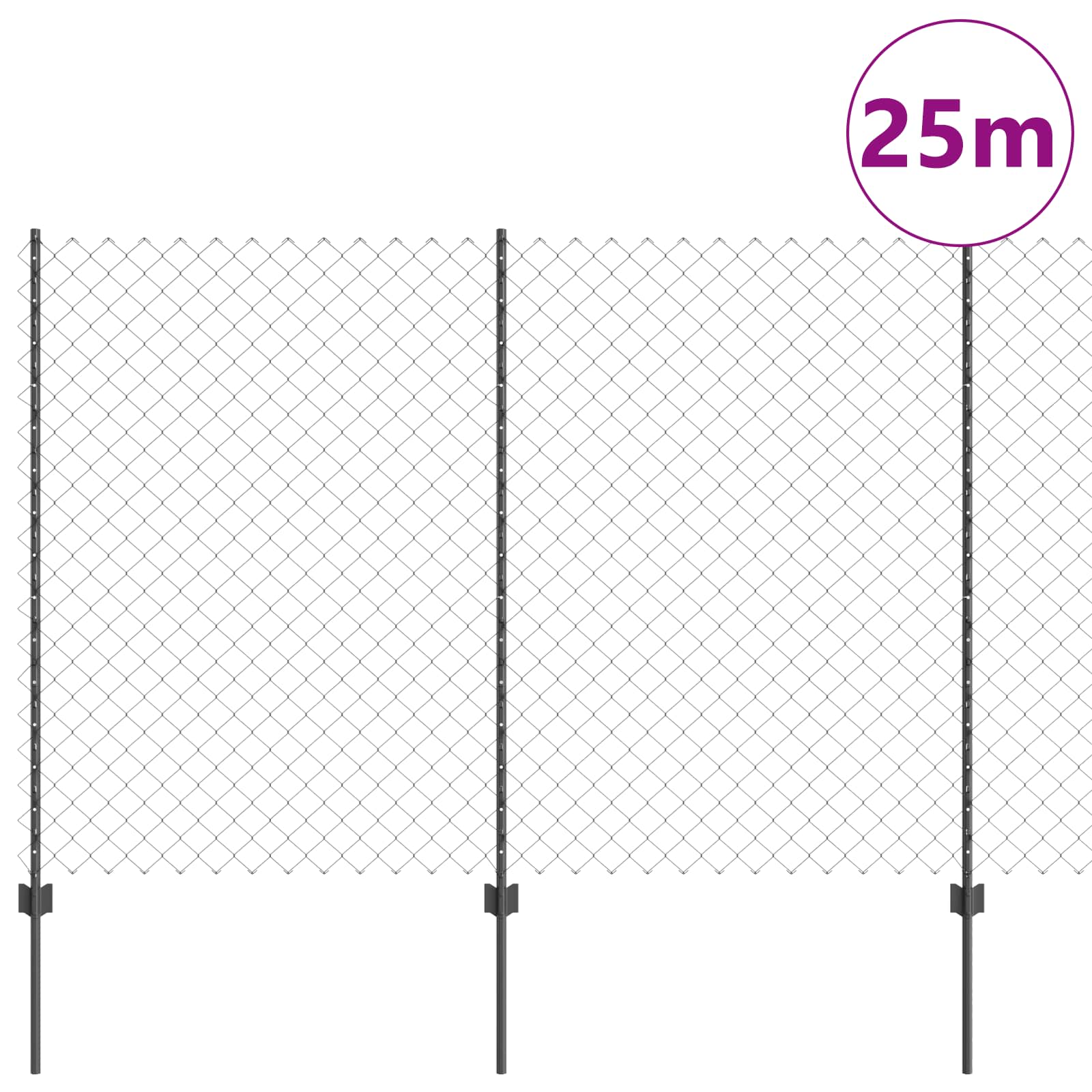 Ograda od lančanih veza s postom 25 x 1,5 m Siva Mreža