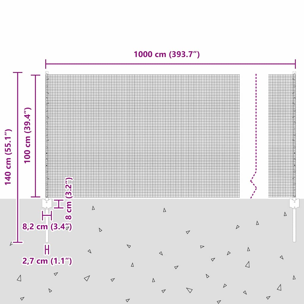 Zavarena žičana ograda s postom 10 x 1 m (Š x V)