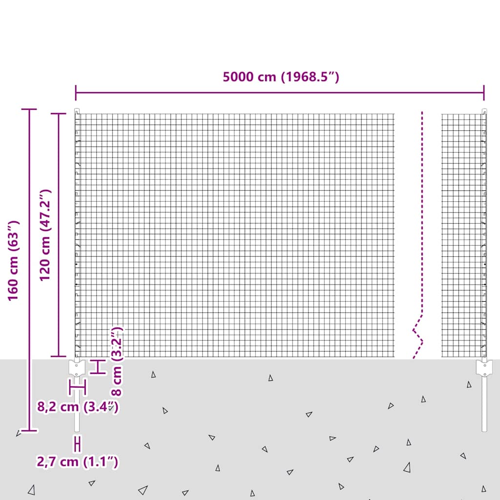 Zavarena žičana ograda s postom 50 x 1,2 m Srebrna Mreža