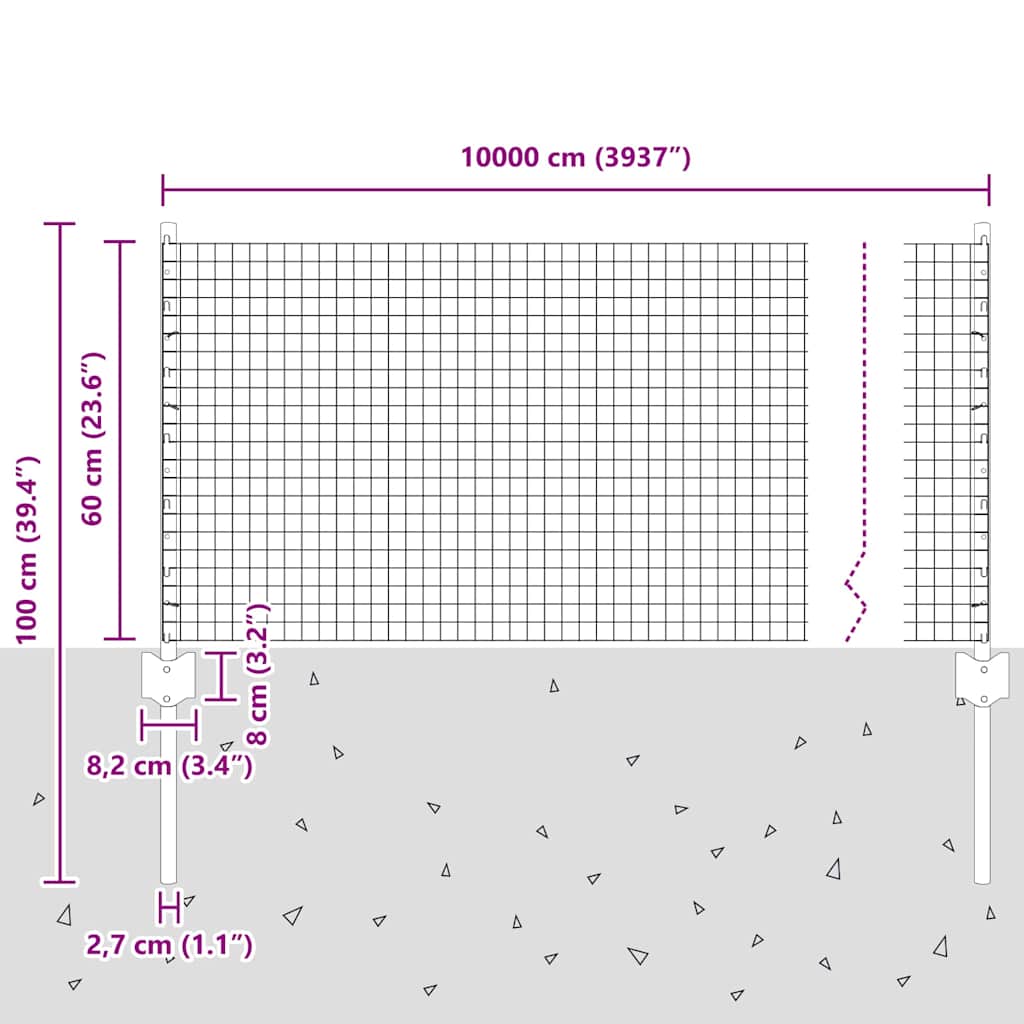 Zavarena žičana ograda s postom 100 x 0,6 m Srebrna Mreža