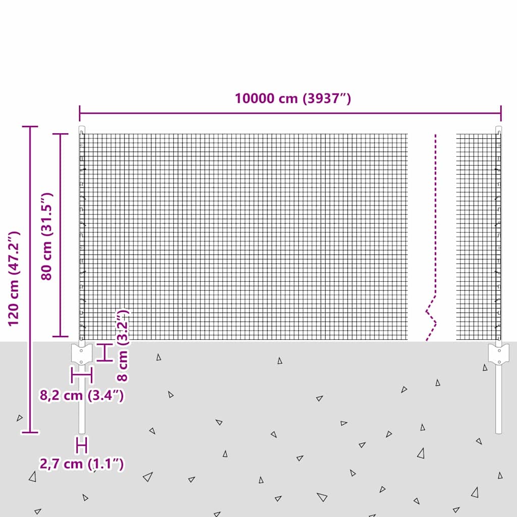 Zavarena žičana ograda s postom 100 x 0,8 m Srebrna Mreža