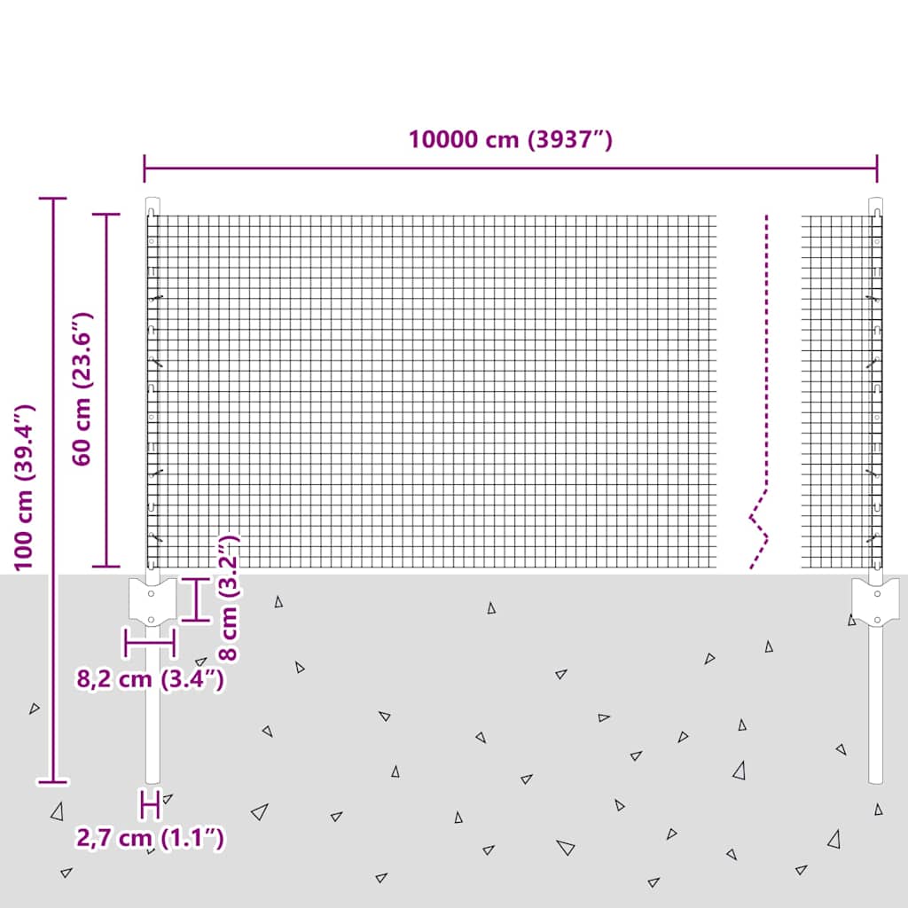Zavarena žičana ograda s postom 100 x 0,6 m Zelena Mreža