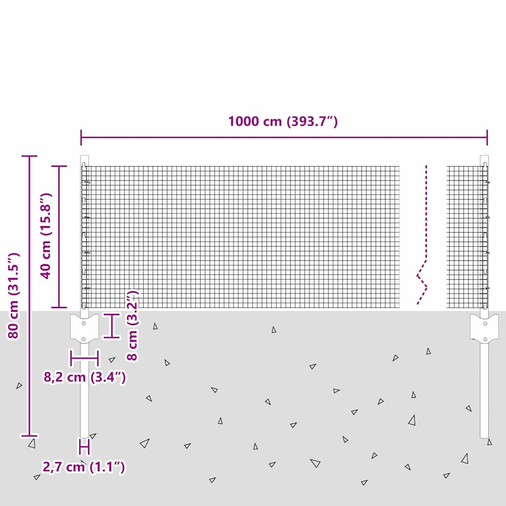 Zavarena žičana ograda s postom 10 x 0,4 m Siva Mreža