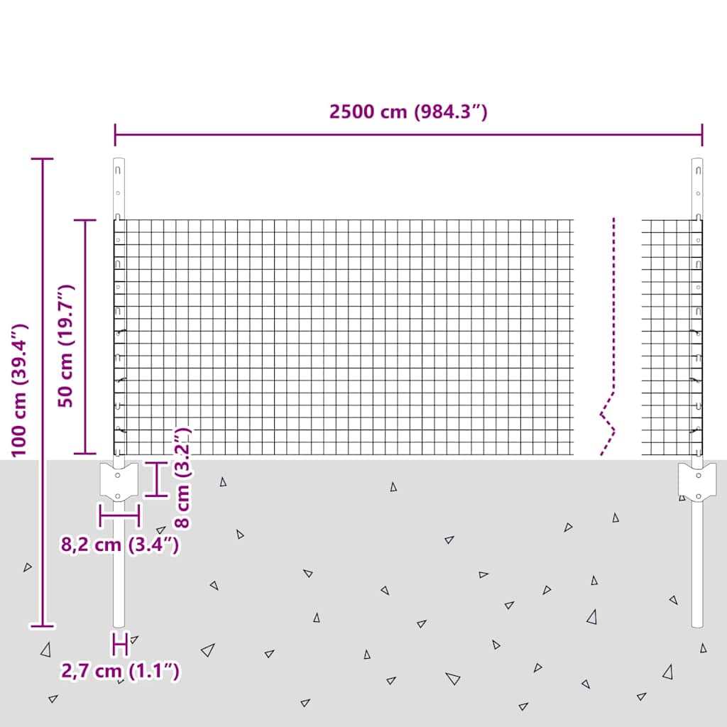 Zavarena žičana ograda s postom 25 x 0,5 m (Š x V)