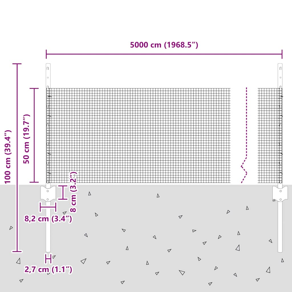 Zavarena žičana ograda s postom 50 x 0,5 m Siva Mreža