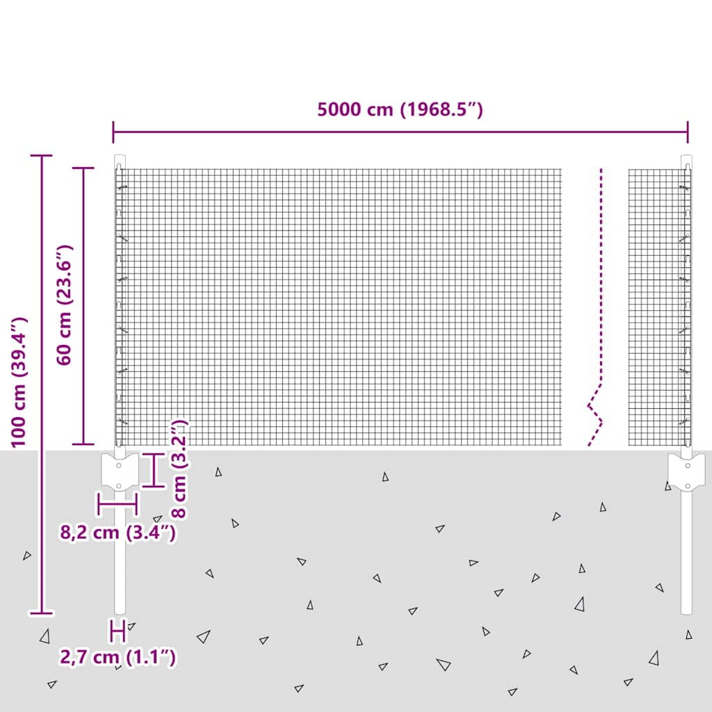 Zavarena žičana ograda s postom 50 x 0,6 m Siva Mreža