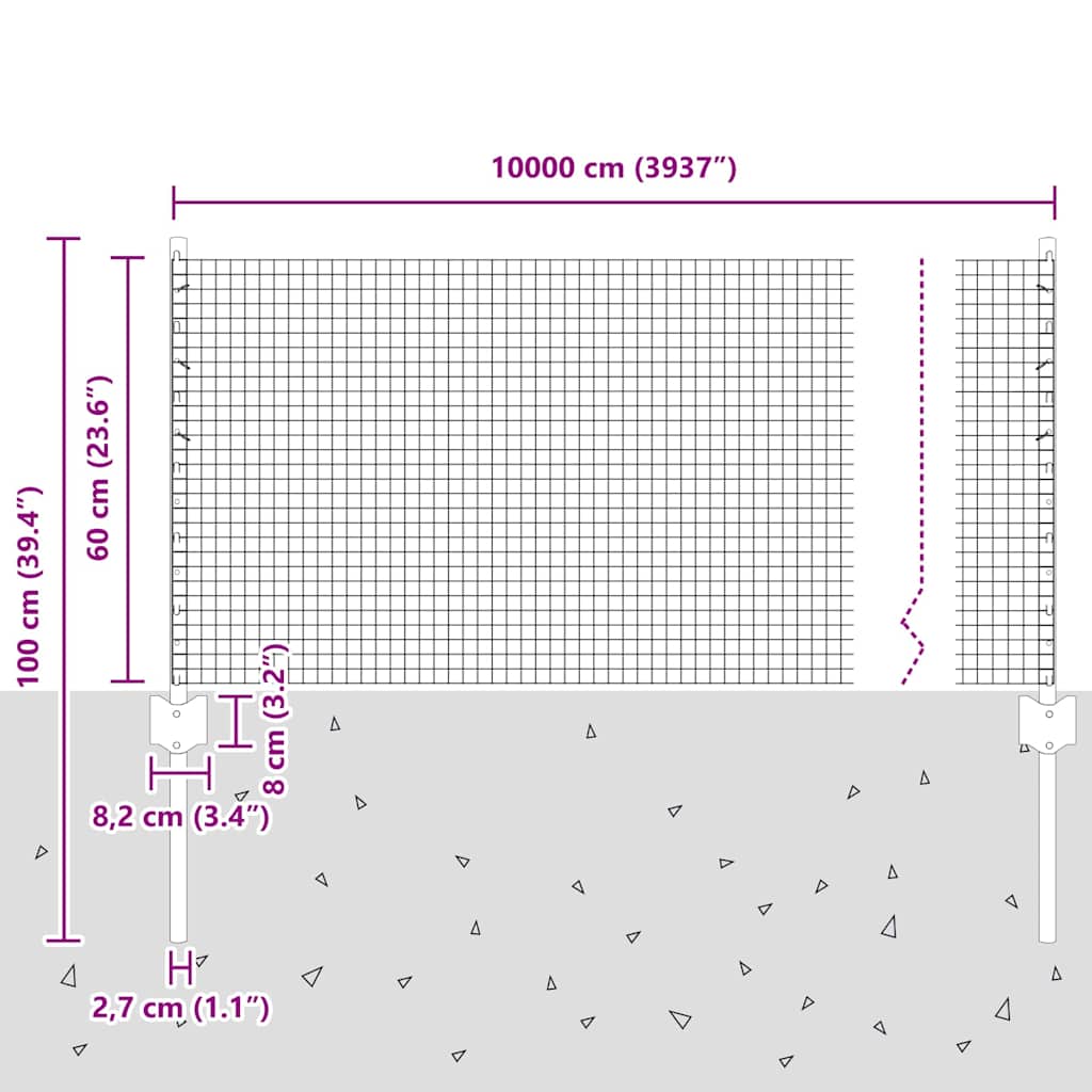 Zavarena žičana ograda s postom 100 x 0,6 m Siva Mreža