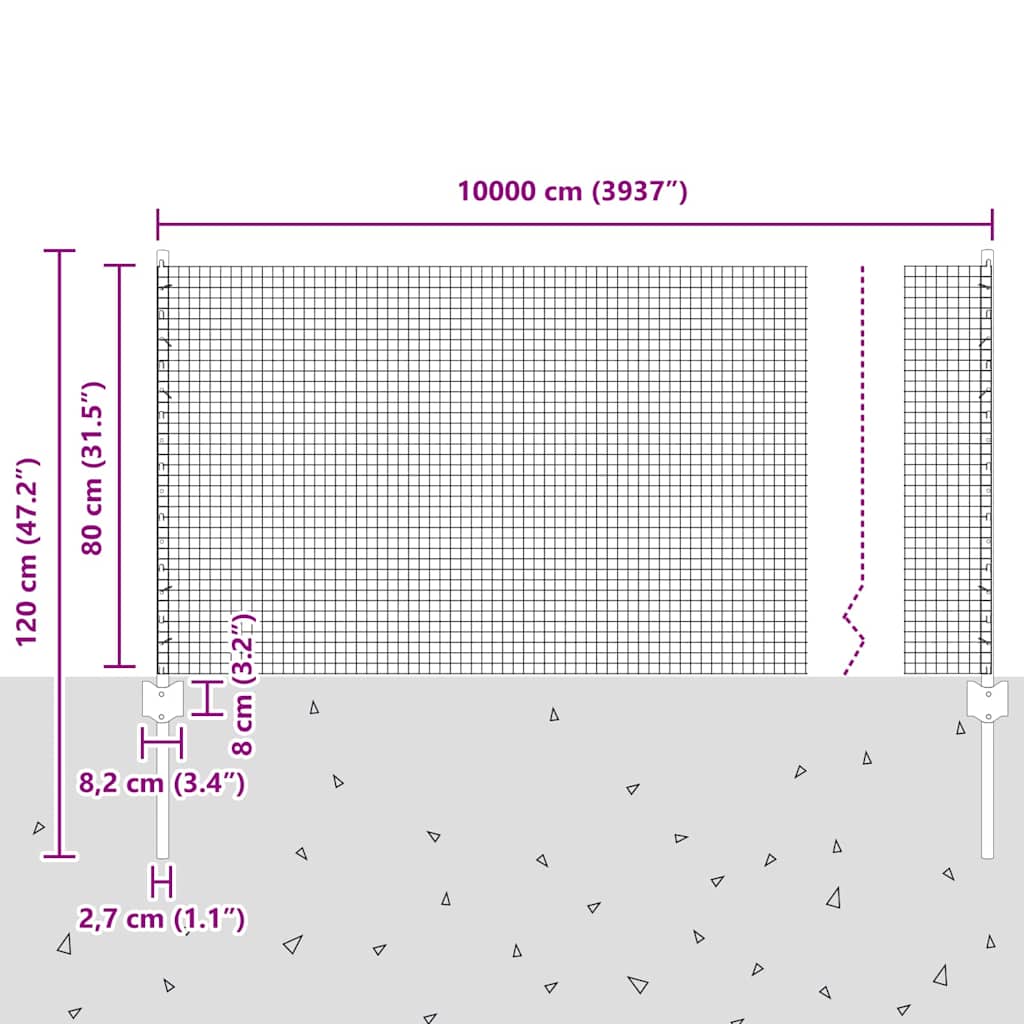 Zavarena žičana ograda s postom 100 x 0,8 m Siva Mreža