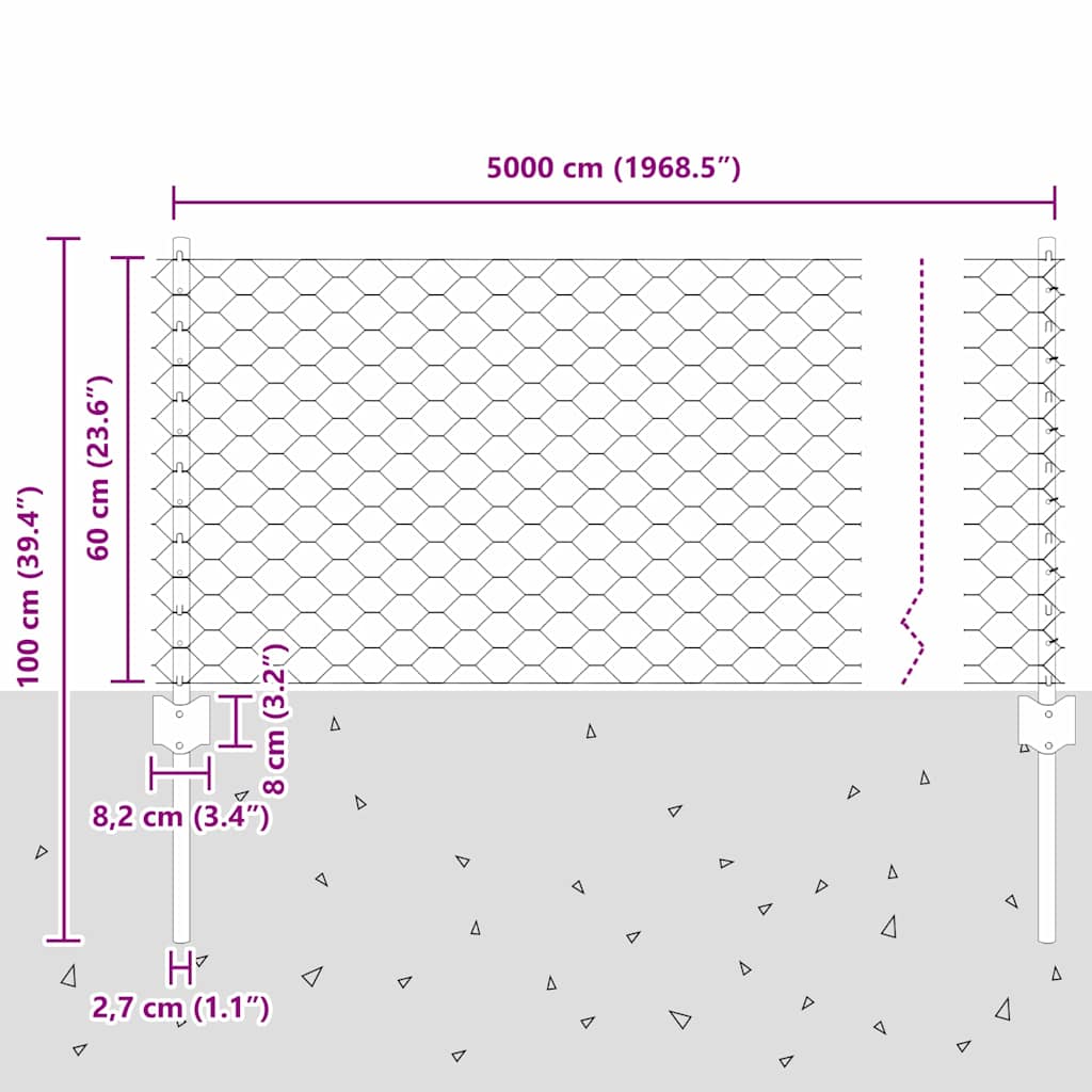 Zavarena žičana ograda 50 x 0,6 m (Š x V) Vruće pocinčani čelik