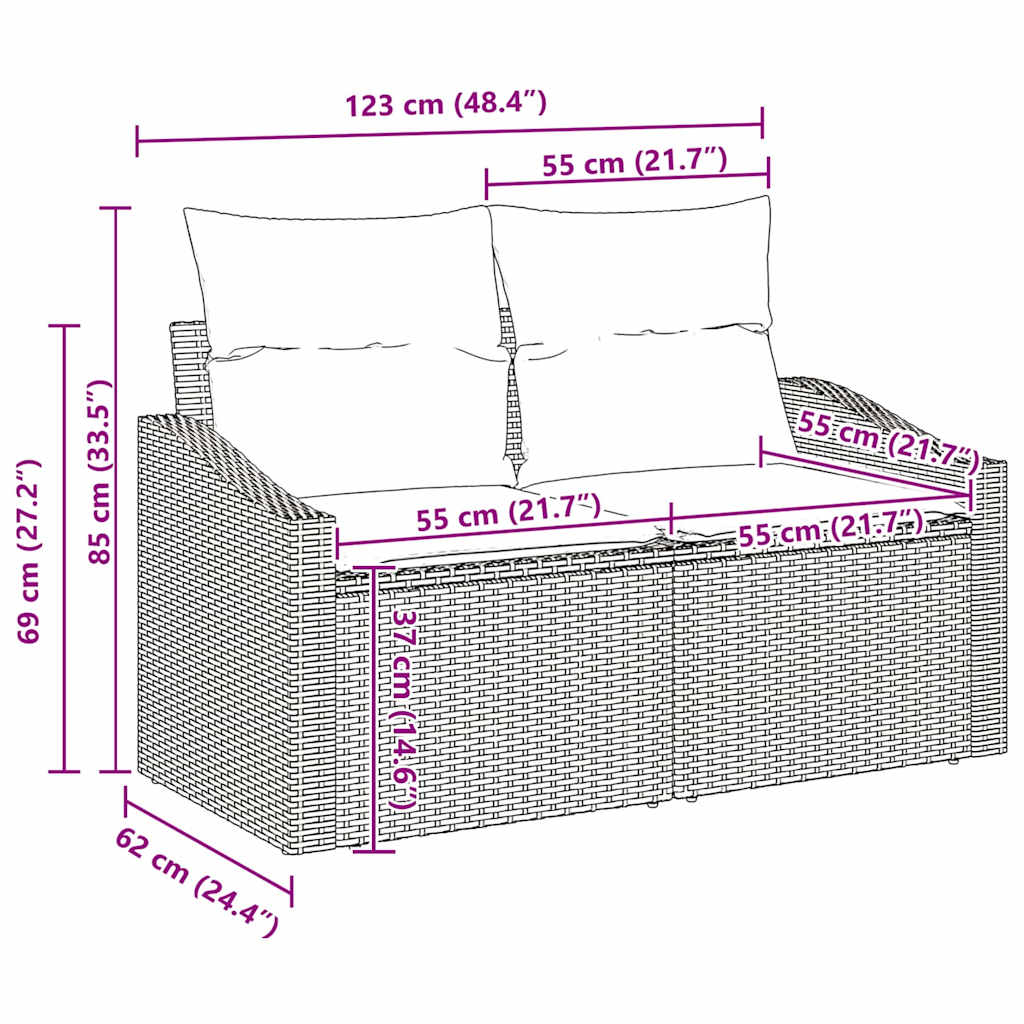 Set sofe s jastukom s jastukom 9 pcs Crna poliratan