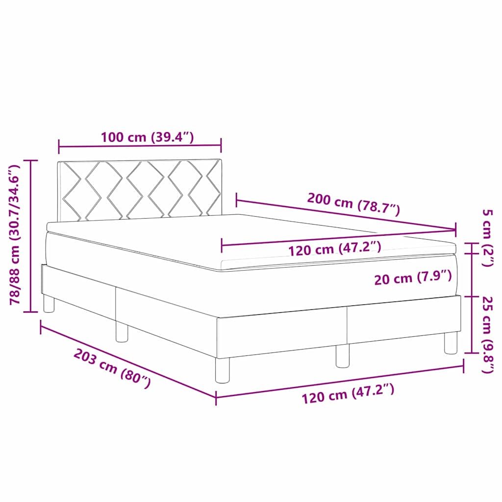 Krevet s opruga kutije s LED trakama Crna 120 x 200 cm tkanina