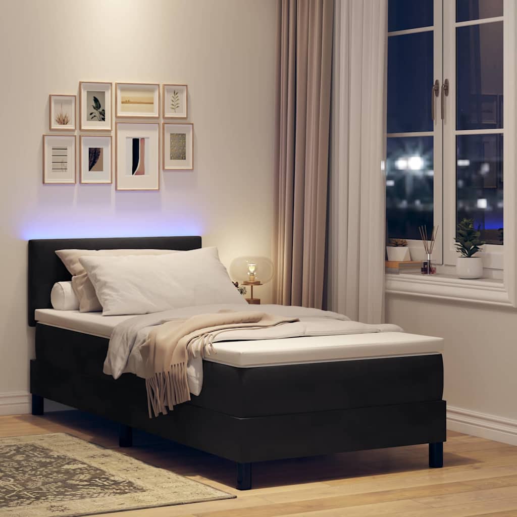 LED Box Spring Krevet s LED trakama Crna 90 x 200 cm Baršun