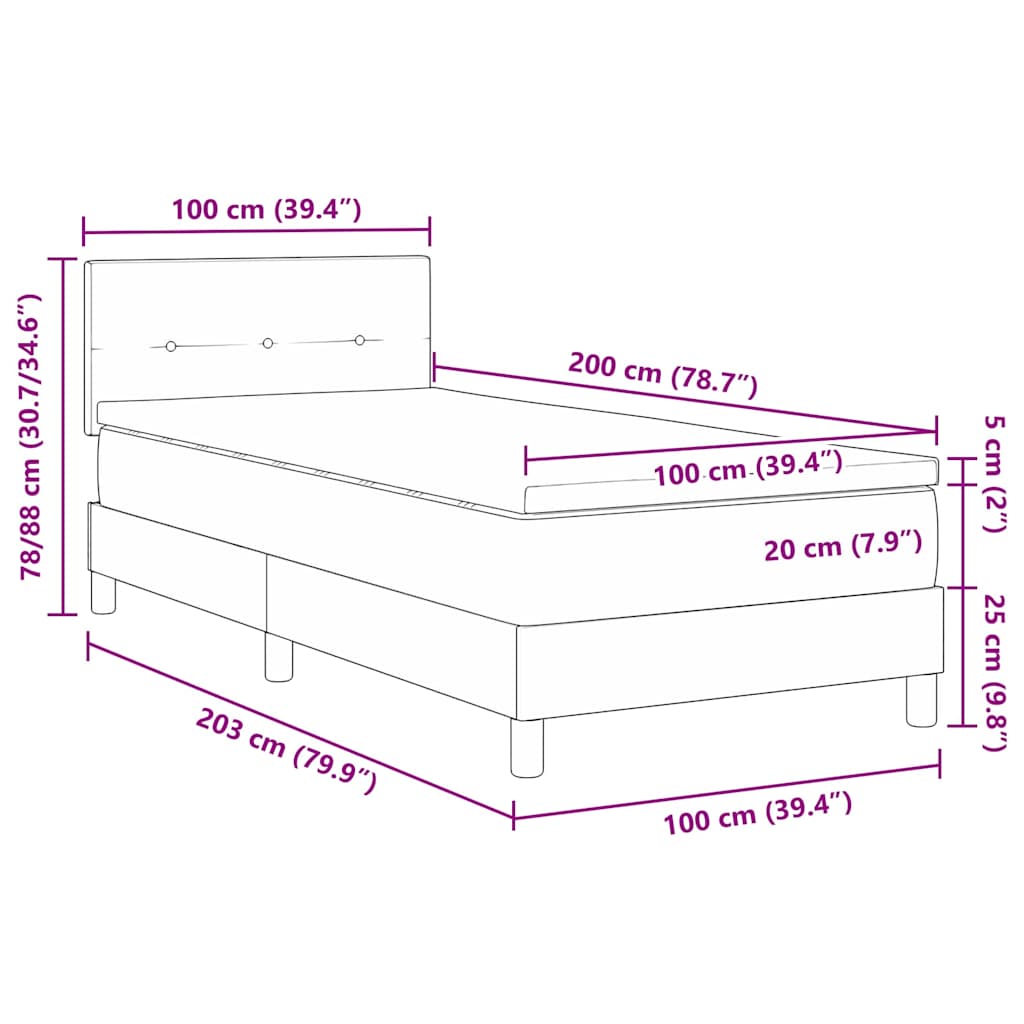 LED Box Spring Krevet Tamno siva 100 x 200 cm Baršun