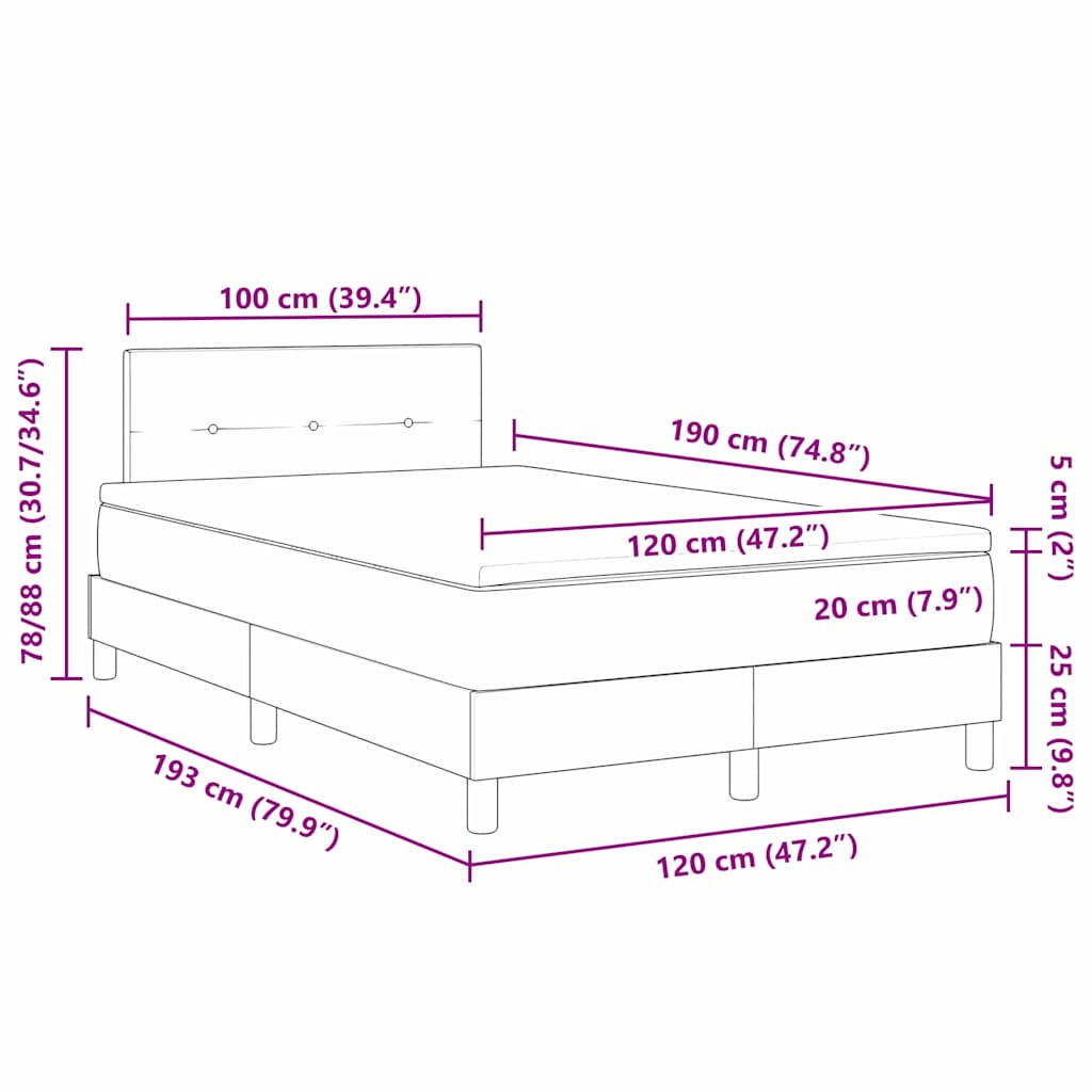 LED Box Spring Krevet s LED trakama Crna 120 x 190 cm Baršun