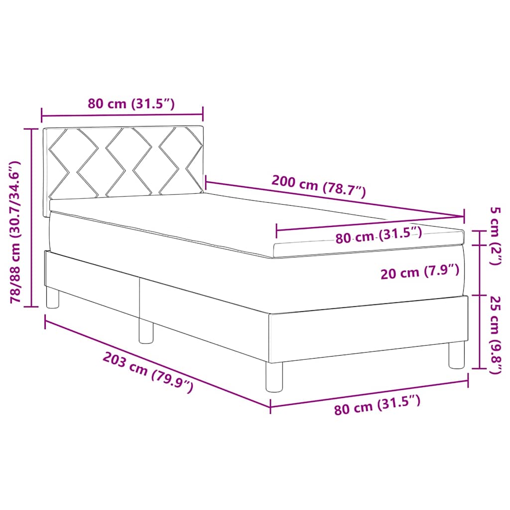 LED Box Spring Krevet s LED trakama Crna 80 x 200 cm Baršun