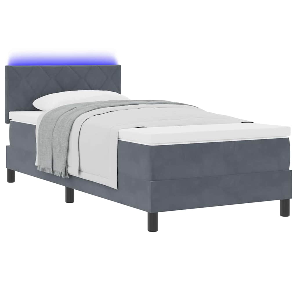 LED Box Spring Krevet Tamno siva 90 x 200 cm Baršun