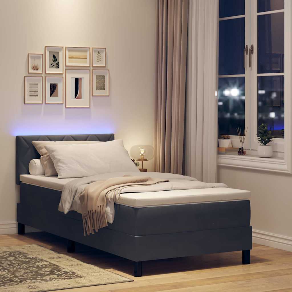 LED Box Spring Krevet Tamno siva 100 x 200 cm Baršun