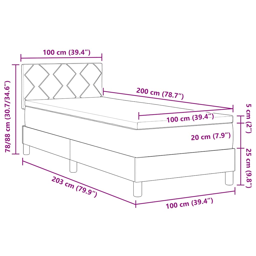LED Box Spring Krevet s LED trakama Crna 100 x 200 cm Baršun
