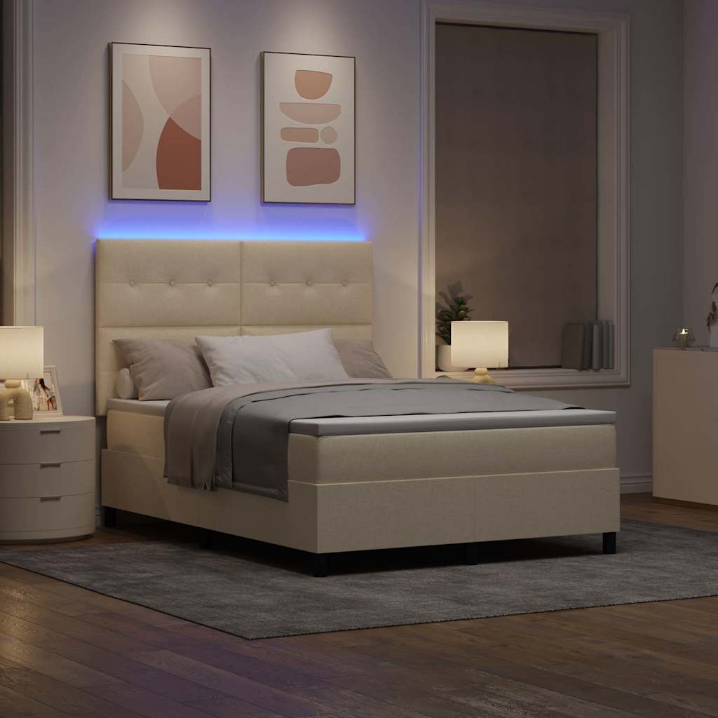 Krevet s opruga kutije s LED trakama Krema 140 x 200 cm tkanina
