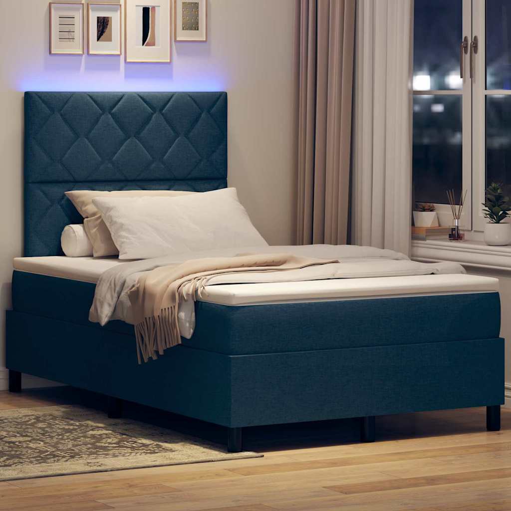Krevet s opruga kutije s LED trakama Plava 120 x 200 cm tkanina