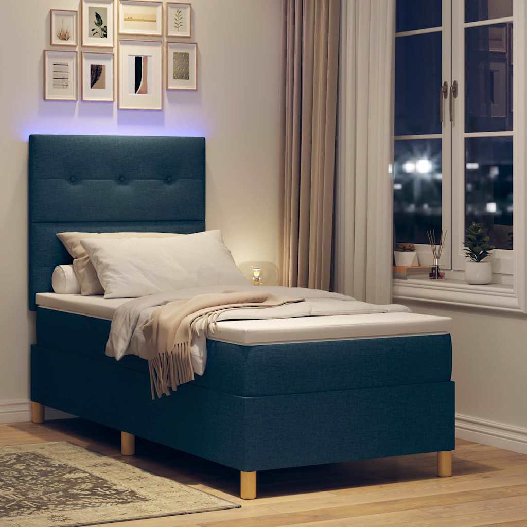 LED Box Spring Krevet s uzglavljem Plava 80 x 200 cm tkanina