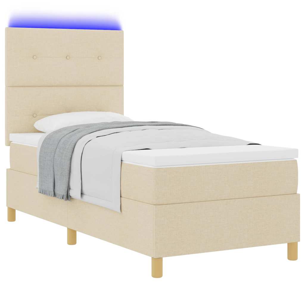 LED Box Spring Krevet s uzglavljem Krema 90 x 190 cm tkanina