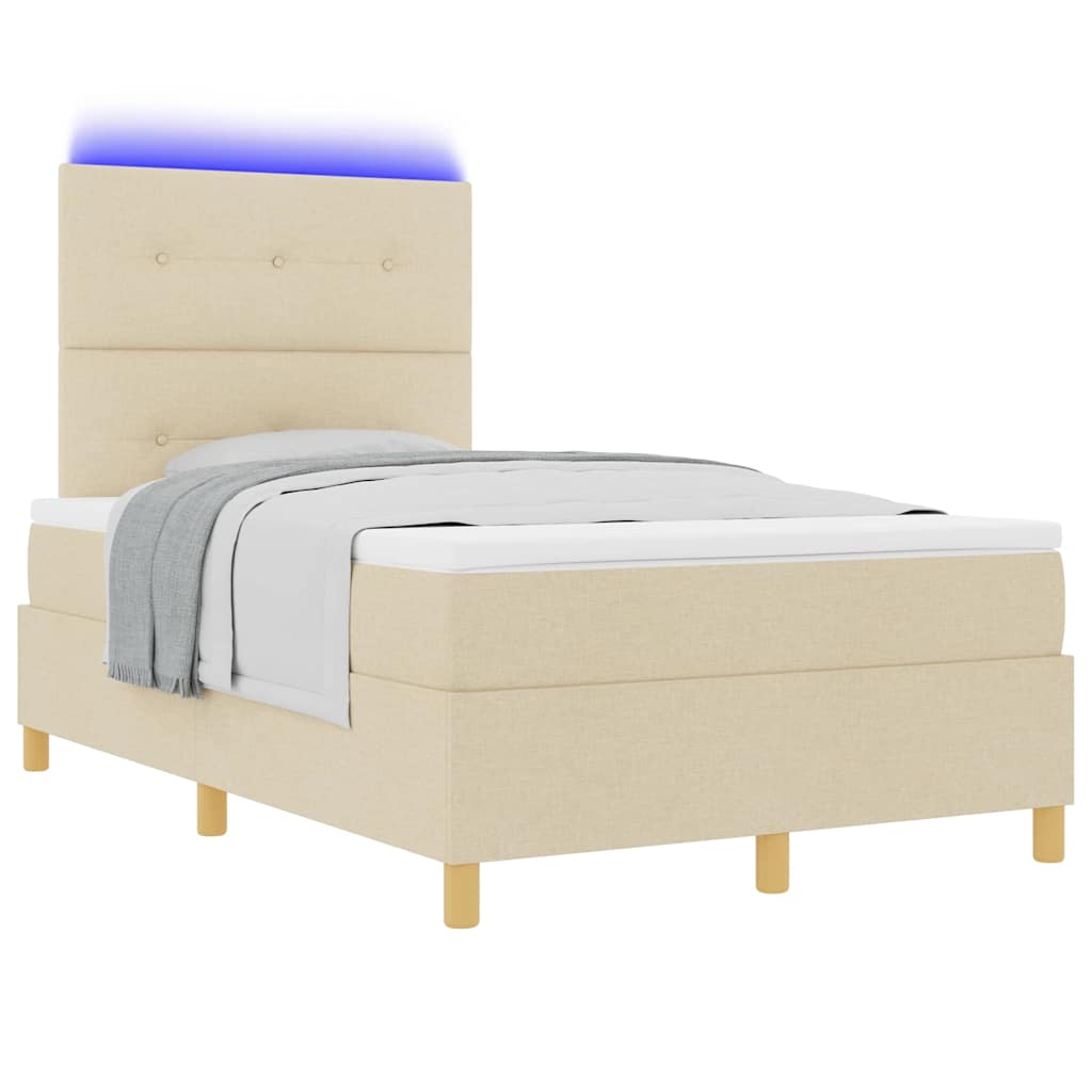 LED Box Spring Krevet s uzglavljem Krema 120 x 200 cm tkanina