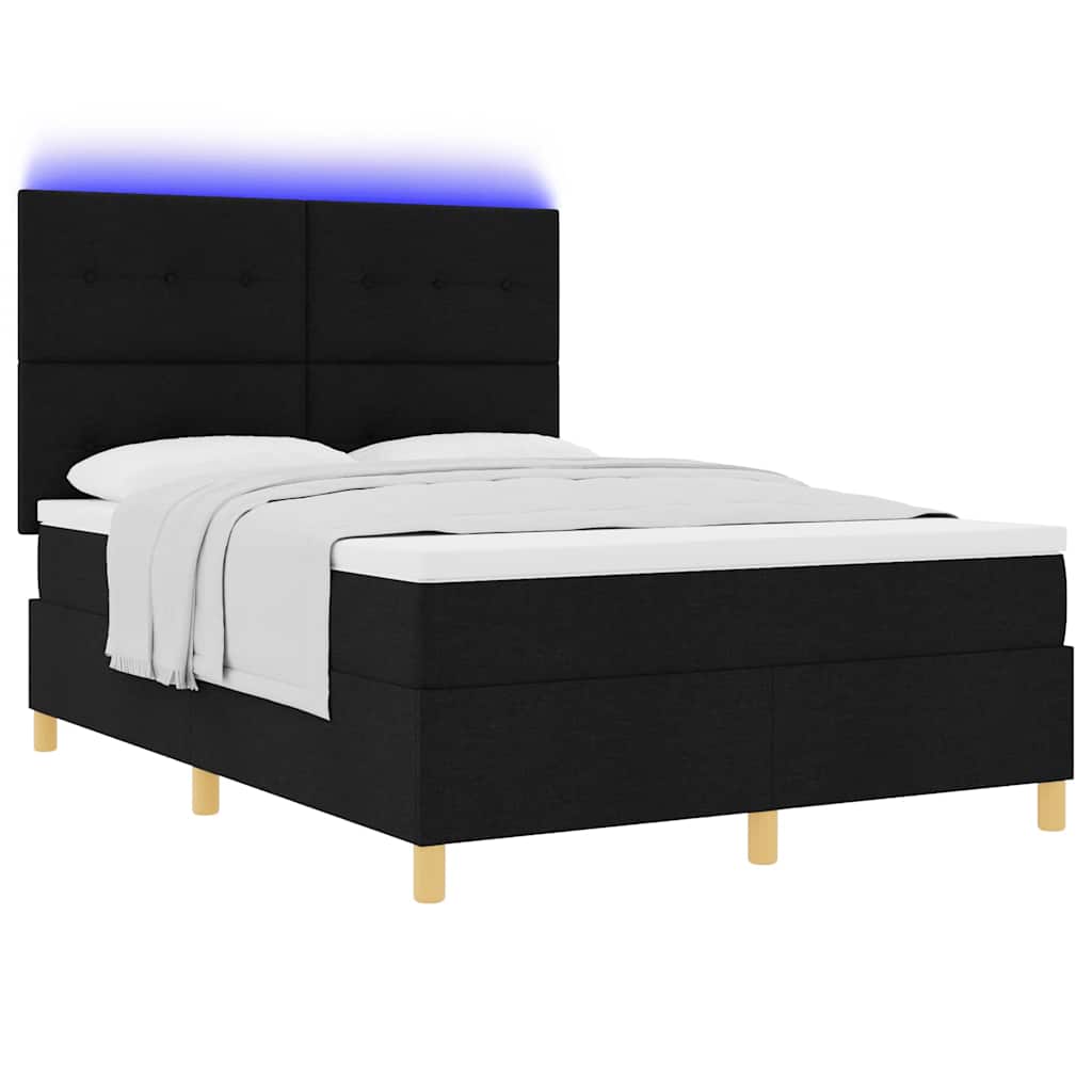 LED Box Spring Krevet s uzglavljem Crna 160 x 200 cm tkanina